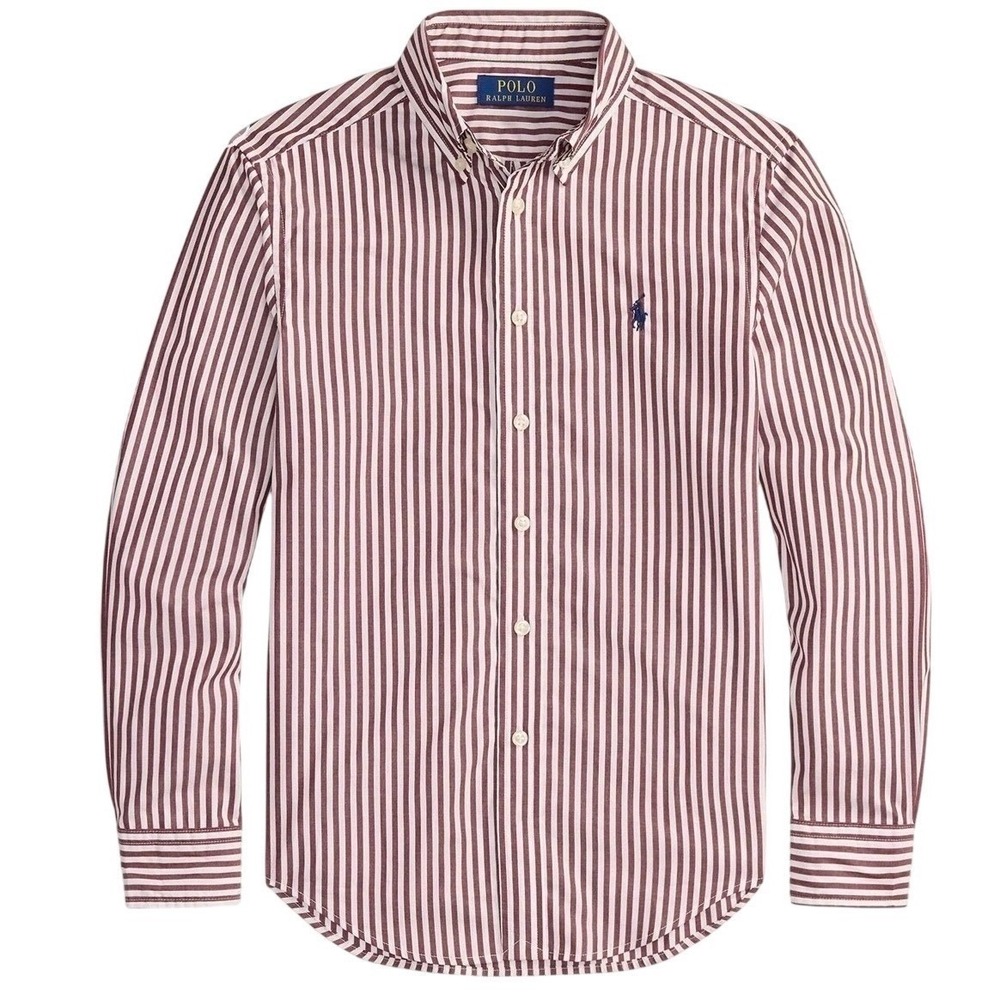 Ralph Lauren Button Down Shirt 16 34/35 Burgundy White Striped Classic Fit